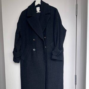H&M Black Double-Breasted Long Wool-Blend Coat